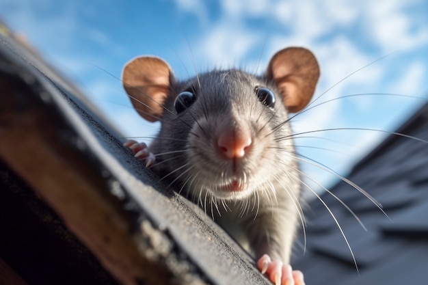 Close-up van rat die op het dak klimt