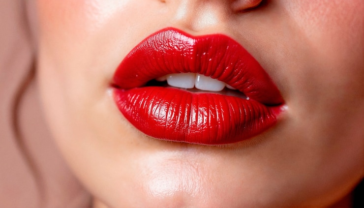 Gratis Foto close-up van rode glanzende lippen