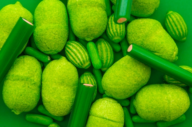 Close-up van verschillende zoete groene snoepjes