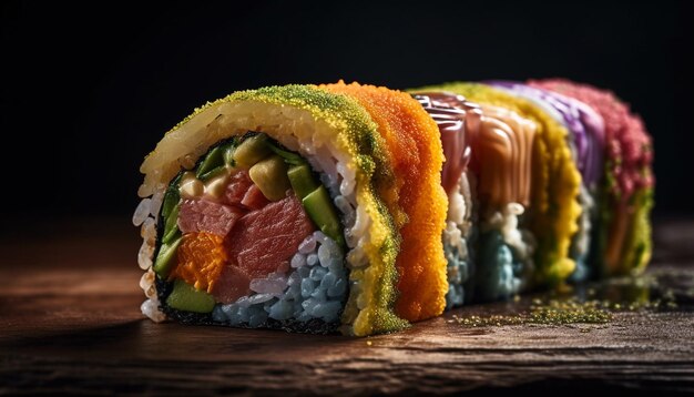 Gratis foto close-up van verse zeevruchten en sushi plakjes gegenereerd door ai