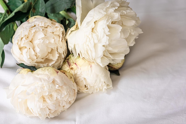 Gratis Foto close-up van witte lentepioenen bloemen in bed