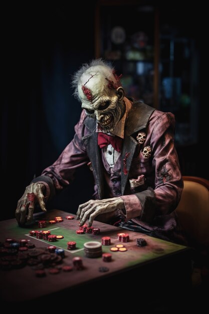 Close-up van zombie die poker speelt