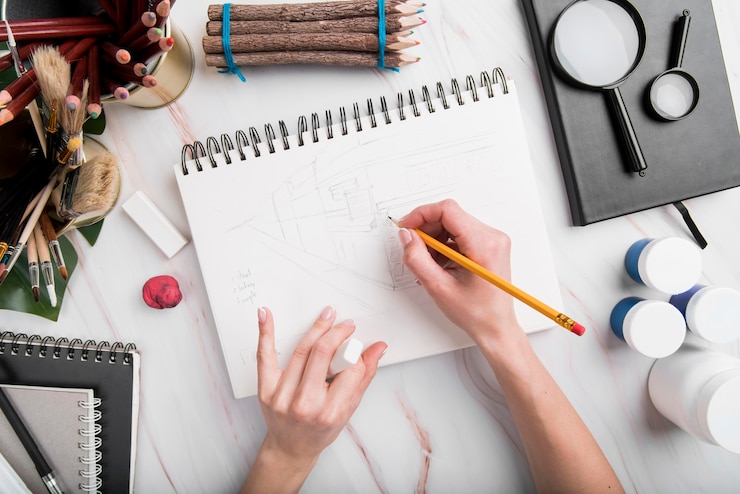 Gratis Foto close-uphand die op papier trekken