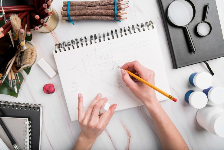 Gratis Foto close-uphand die op papier trekken
