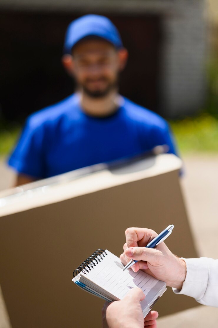 Gratis Foto close-upklant die levering bevestigt