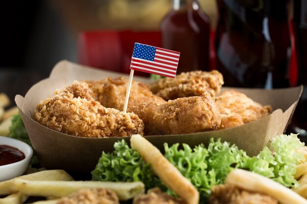 Close-upmening van Amerikaans voedsel