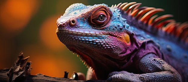 Gratis foto close-upportret van een kleurrijke kameleon op een donkere achtergrond