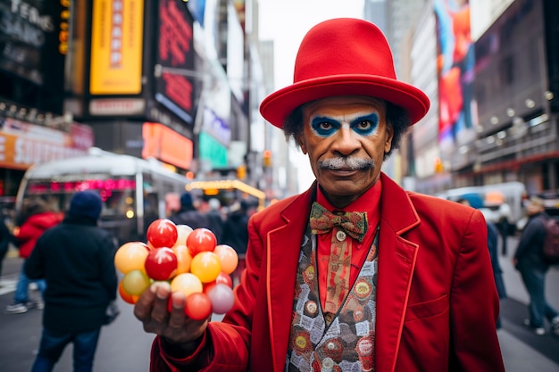 Gratis foto clownman die door de straten van new york loopt