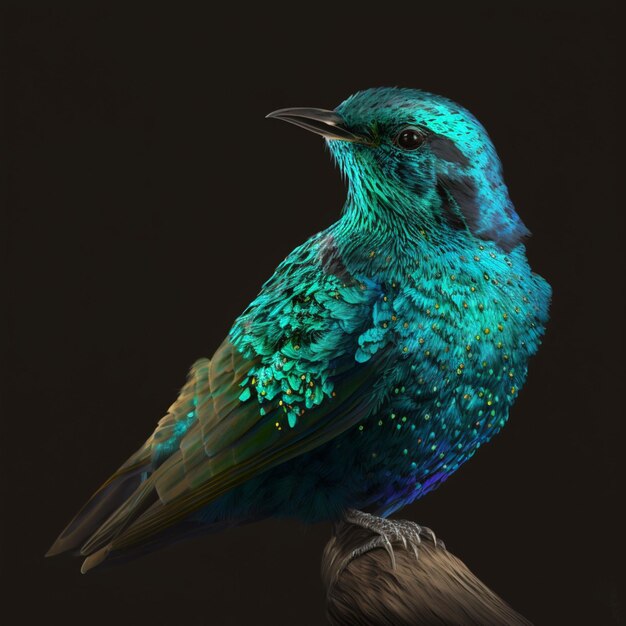 Colibri blauwe kleur op de zwarte achtergrond