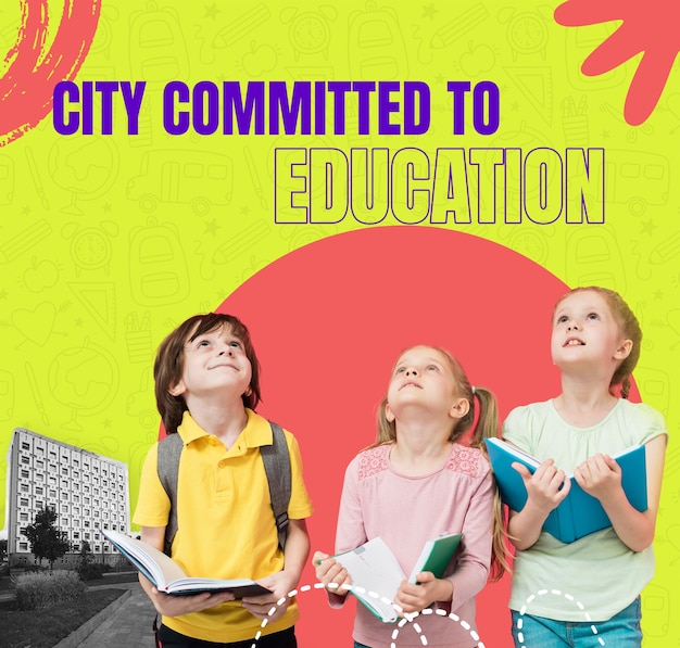 Collage van stad die zich inzet voor onderwijs