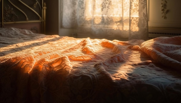 Gratis foto comfortabel beddengoed op een zonnig slaapkamerraam gegenereerd door ai
