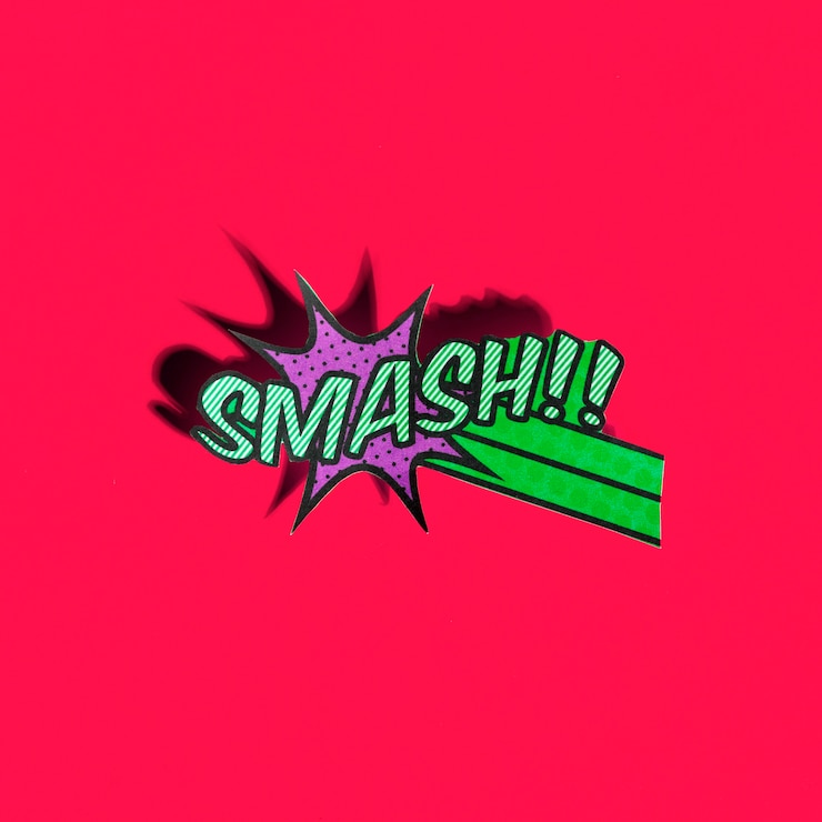 Gratis Foto comic boom smash pictogram op rode achtergrond
