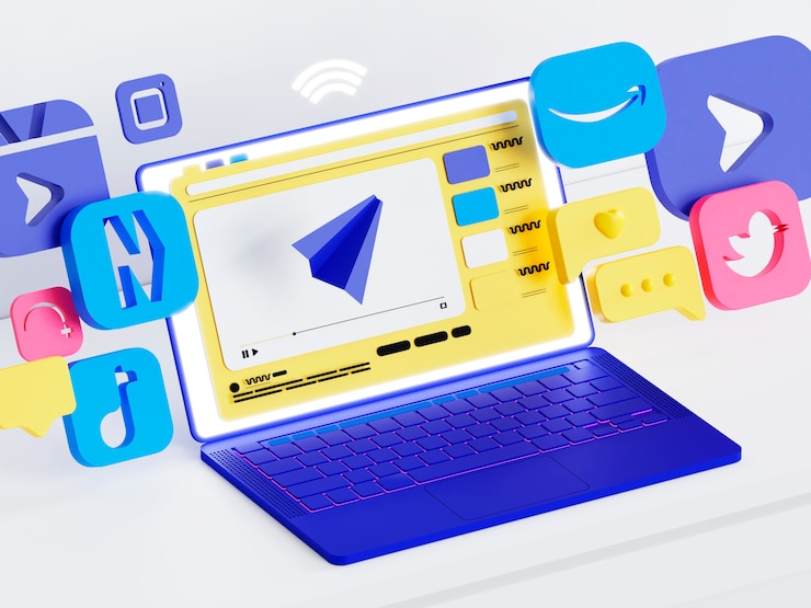 Gratis Foto communicatie en sociale media iconen op laptopapparaat