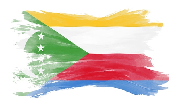 Comoren vlag penseelstreek, nationale vlag op witte achtergrond