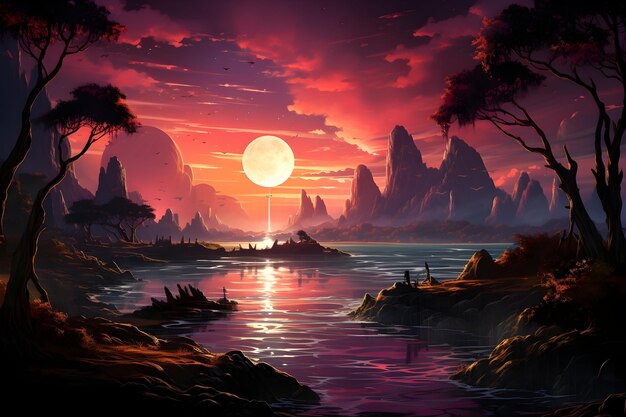 concept art zonsondergang stad