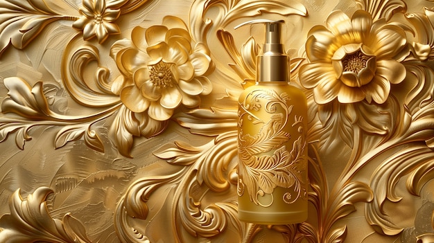 Container voor cosmetische producten met een art nouveau-geïnspireerde achtergrond in zonrelief