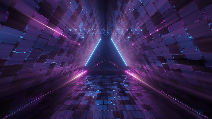 Gratis Foto cool geometrische driehoekige figuur in een neon laserlicht - ideaal voor achtergronden