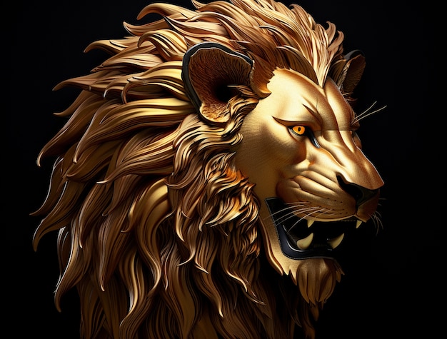Cool uitziende 3D-gouden leeuwenkop met lange manen