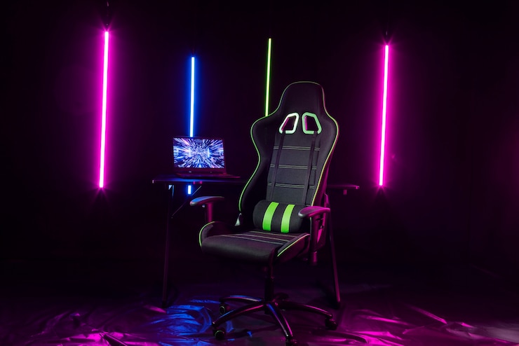 Gratis Foto coole gaming-setup met neonlichten stilleven
