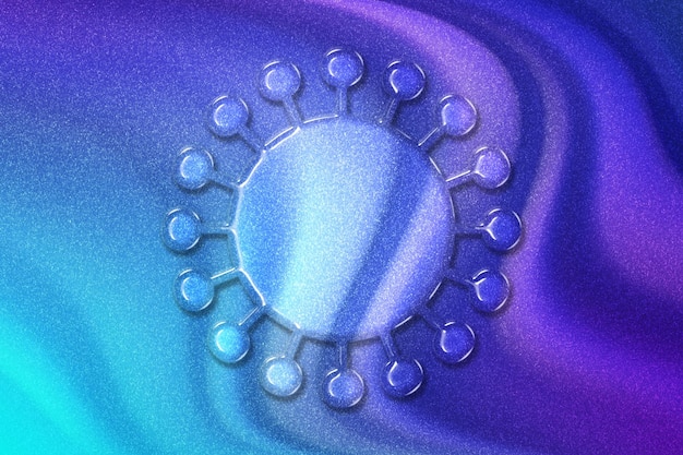 Gratis foto coronavirus-symbool, covid 19-virusteken, infectievirusmicrobe, uitbraak coronavirus, violet violet blauwe achtergrond