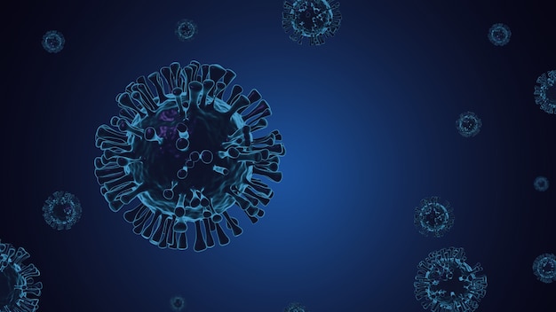 Covid-19, coronavirus, 3D-virus renderen op achtergrond.