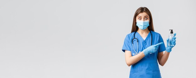 Covid-preventie van virusgezondheidswerkers en quarantaineconcept enthousiaste vrouwelijke verpleegster of