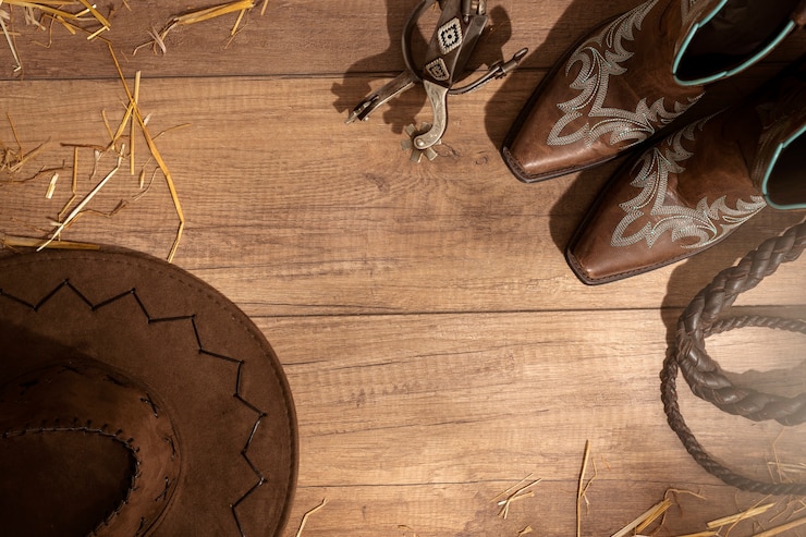 Gratis Foto cowboy-inspiratie met laarzen bovenaanzicht