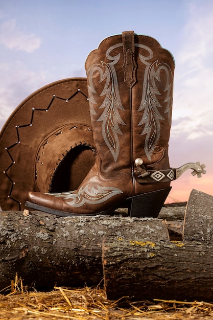Gratis foto cowboy-inspiratie met laarzen en hoed