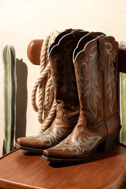 Cowboy inspiratie met laarzen op stoel