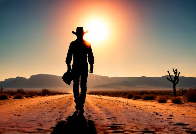 Cowboy met hoed in fotorealistische omgeving