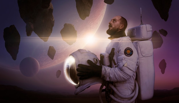 Gratis foto creatieve collage van mars-planeet met astronaut