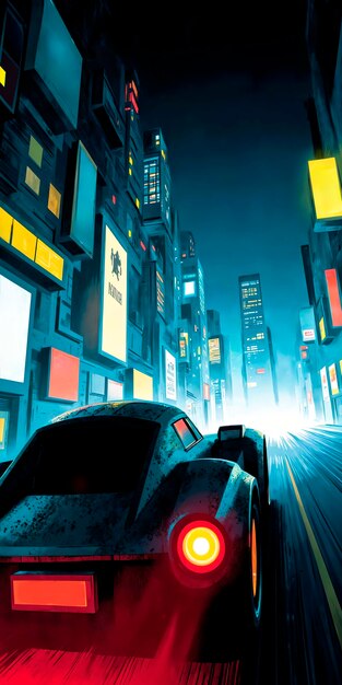Cyberpunk city night drive