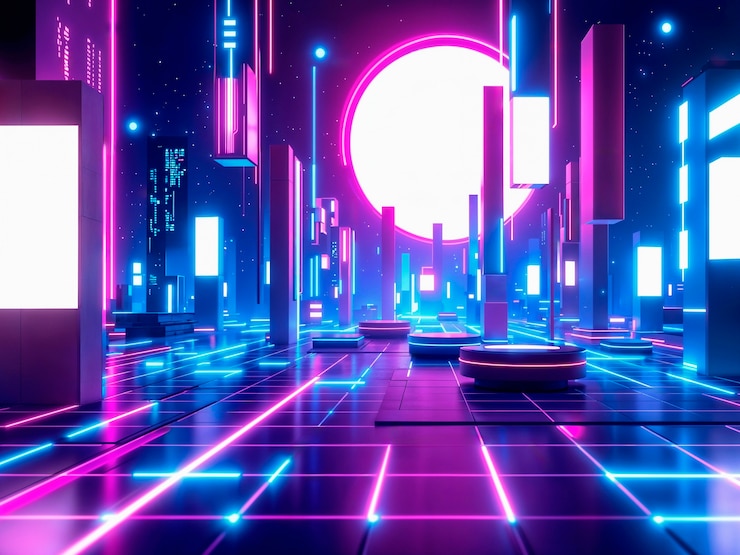 Gratis Foto cyberpunk futuristische stad met neonlichten