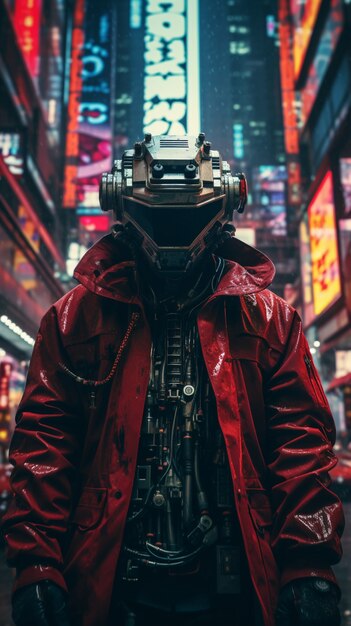 Cyberpunk-krijger in stedelijk landschap