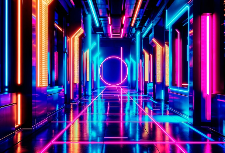 Gratis Foto cyberpunk neon gang met geometrische vormen en levendige kleuren