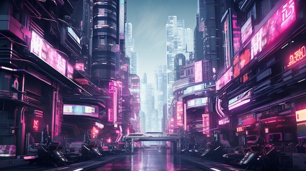 Cyberpunk stedelijk landschap
