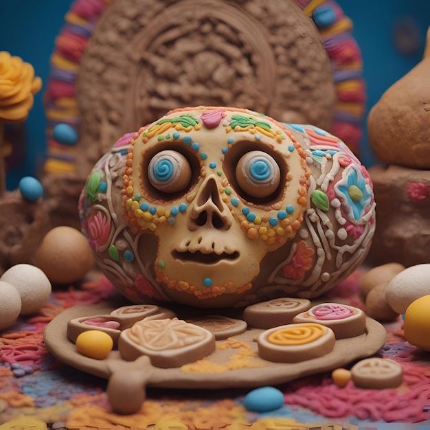 Gratis foto dag van de doden suikerschedel kleurrijke suikerschedel traditioneel mexicaans eten