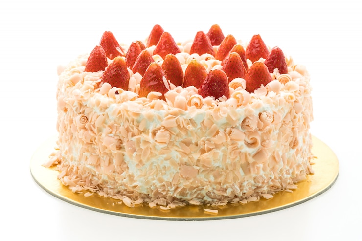 Gratis Foto de cakedessert van de vanille met aardbei op bovenkant