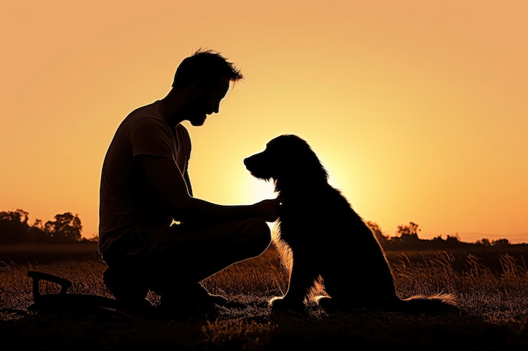 Gratis Foto de eigenaar van het huisdier is liefdevol tegenover zijn hond