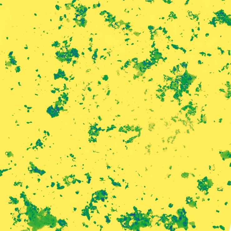 Gratis Foto de groene rommelige textuur van het kleurenpoeder op gele achtergrond