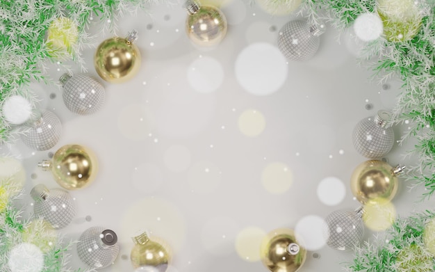 De Kerstmisachtergrond met ballen en bokeh steekt 3d illustratie aan