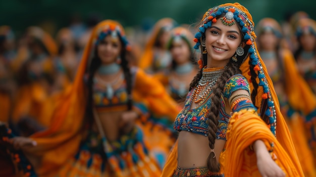 De levendige kleuren van het Navratri-feest