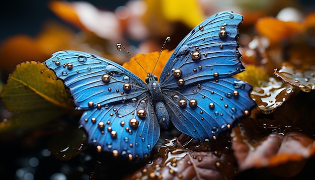 Gratis foto de levendige natte vlindervleugel toont de kwetsbaarheid van de natuur, gegenereerd door kunstmatige intelligentie