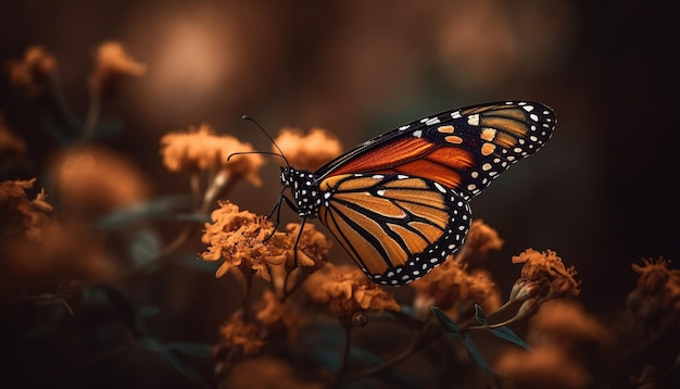 Gratis foto de levendige vleugels van de monarchvlinder vangen zonlicht op dat wordt gegenereerd door ai