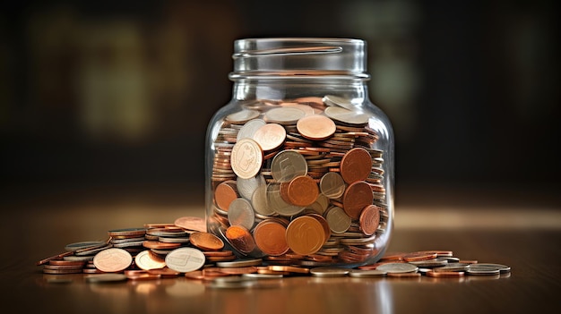 De overvloeiende munten in de pot symboliseren zowel sparen als financiële opvoeding