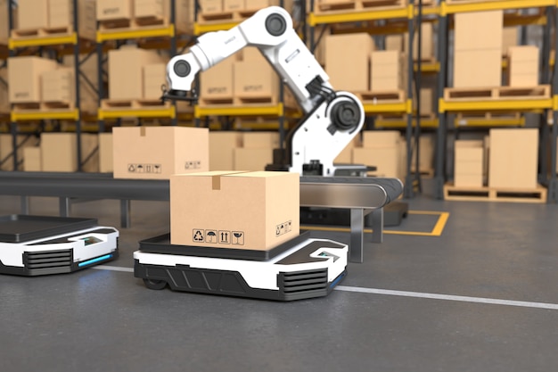 De robotarm haalt de doos op naar Autonomous