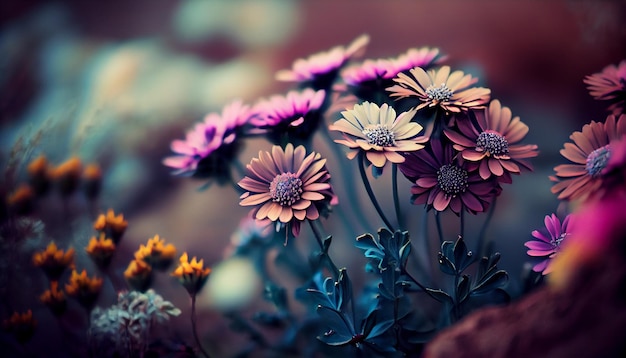 De schoonheid van de natuur in close-up Paarse wilde bloemen bloeien generatieve AI