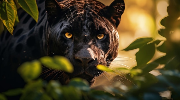 De sierlijke panter beweegt zich sierlijk door het gebladerte zijn vacht glinstert in het gevlekte zonlicht