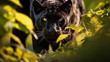 Gratis foto de sierlijke panter beweegt zich sierlijk door het gebladerte zijn vacht glinstert in het gevlekte zonlicht