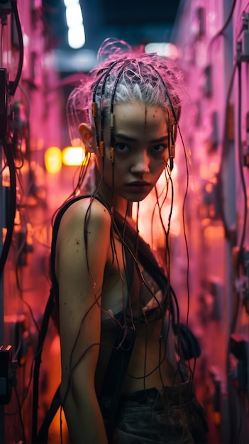 De vrouwenportret van de Cyberpunkstrijder
